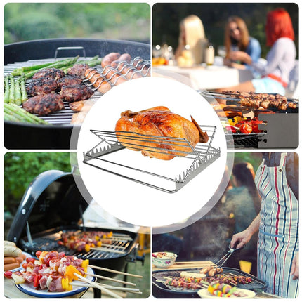 Stainless Steel Chicken Rack Foldable Adjustable Grill Stand For Oven Barbecue