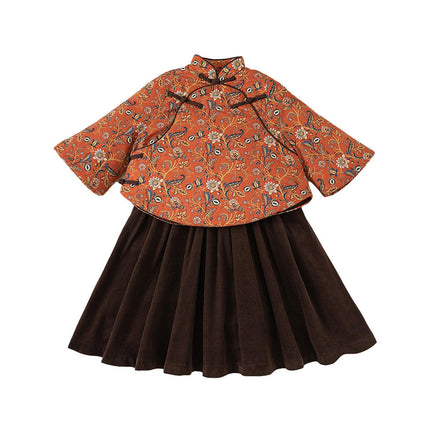 Children's Winter Wear Guofeng Girl's Cotton-padded Overskirt Two-piece Set - Aimall