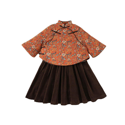 Children's Winter Wear Guofeng Girl's Cotton-padded Overskirt Two-piece Set - Aimall