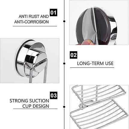 Shower Bar Holder Suction Basket Wall Mounted Stainless Steel Bathroom Soap Dish