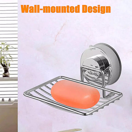 Shower Bar Holder Suction Basket Wall Mounted Stainless Steel Bathroom Soap Dish