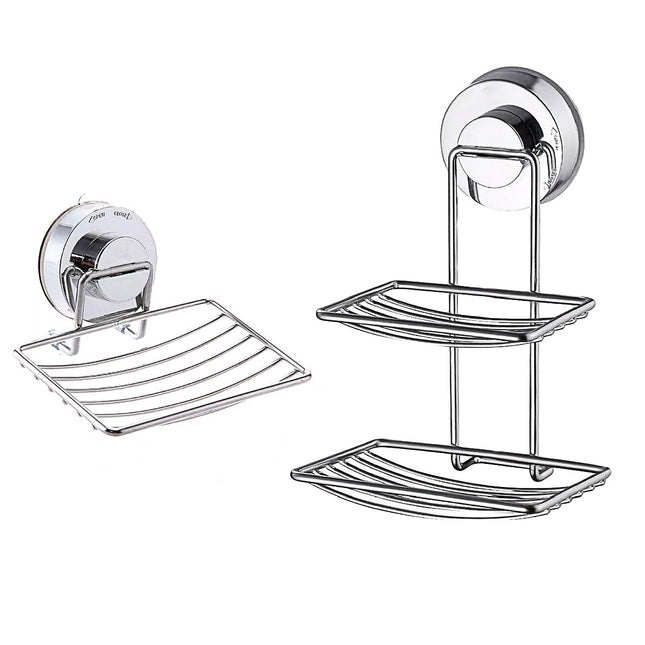 Shower Bar Holder Suction Basket Wall Mounted Stainless Steel Bathroom Soap Dish