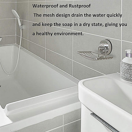 Shower Bar Holder Suction Basket Wall Mounted Stainless Steel Bathroom Soap Dish
