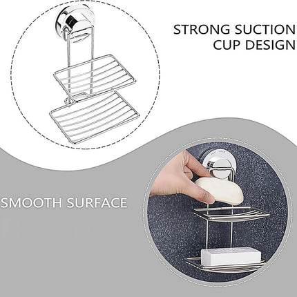Shower Bar Holder Suction Basket Wall Mounted Stainless Steel Bathroom Soap Dish