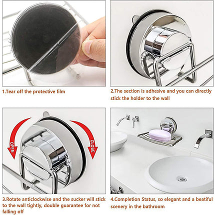Shower Bar Holder Suction Basket Wall Mounted Stainless Steel Bathroom Soap Dish
