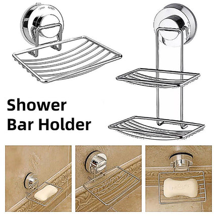 Shower Bar Holder Suction Basket Wall Mounted Stainless Steel Bathroom Soap Dish