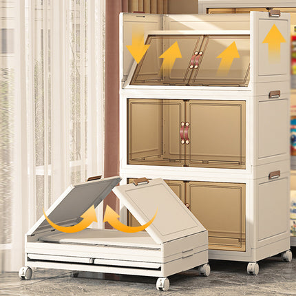 3 Tier Folding Storage Cabinet Shelf with Doors and Wheels for Home Office Dorm