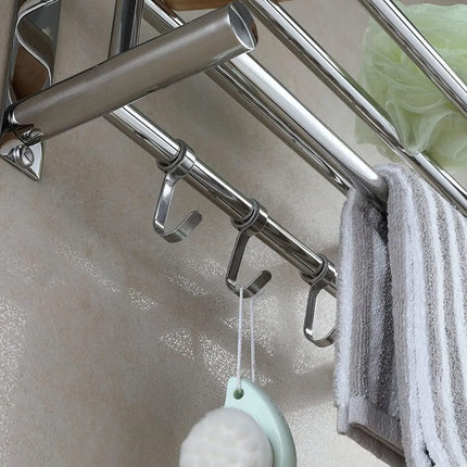 No Drill Stainless Steel Towel Rack Bathroom Storage Shelf Waterproof Rustproof