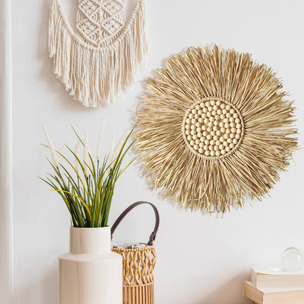 Boho Woven Macrame Wall Hanging Small Round Decor Circular Home Art Accent Use