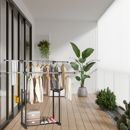 Clothes Drying Rack Adjustable Height Telescopic Stable Base Space-Saving