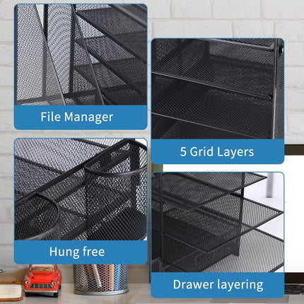 Multi-Tier Desktop Organizer File Holder Document Storage Rack Office Shelf
