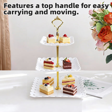 4PCS Set 3 Tier Cake Display Stand White with Gold Accents for Dessert Party