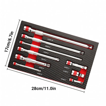 9 Pcs Wobble Extension Bar Set with CR-V Steel and Three Drive Sizes