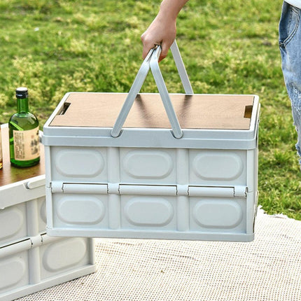 Camping Folding Car Trunk Storage Box Wooden Lid Outdoor Fishing Organizer Box