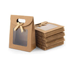 24PCS Kraft Paper Gift Bag Window Handheld Bow Clamshell Packaging Shopping Bag