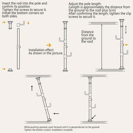 Indoor Floor Standing Telescopic Coat Rack with 6 Hooks Space Saving Daily Use