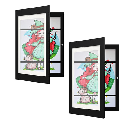 Kids Art Display Frames Set Wooden Artwork Holder 2PCS Children Drawing Storage