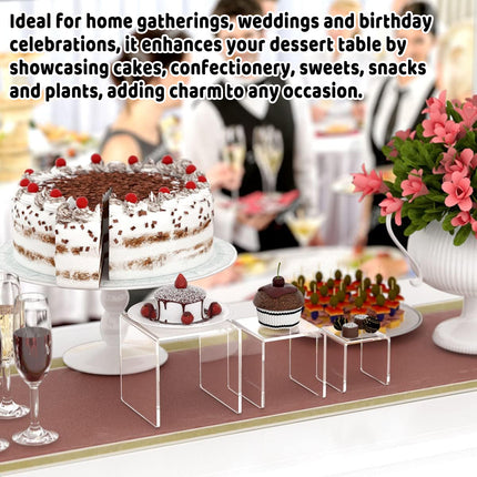 3PCS Clear Square Acrylic Display Stands for Jewelry Rings Watches Dessert Use