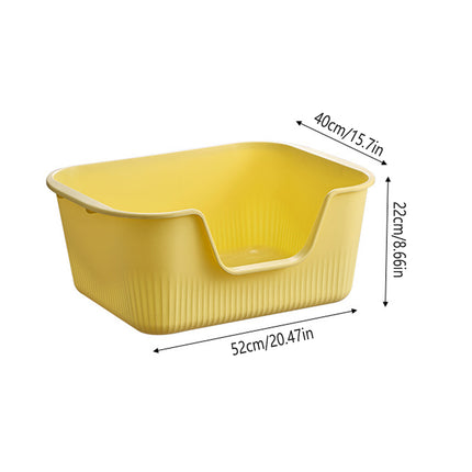 Large Cat Litter Box Open Toilet Semi Enclosed Yellow Tray Splash Proof Pet