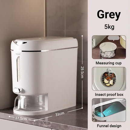 5-10KG Rice Bucket Kitchen Household Rice Bucket Storage Sealed White Flap