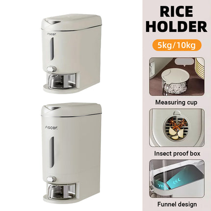 5-10KG Rice Bucket Kitchen Household Rice Bucket Storage Sealed White Flap