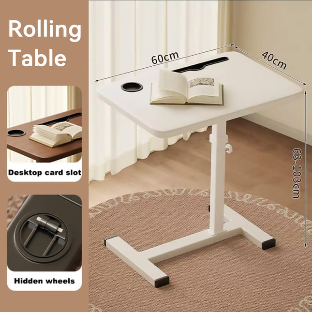 Rolling Bedside Table with Wheels Height Adjustable for Home Office Space Saving