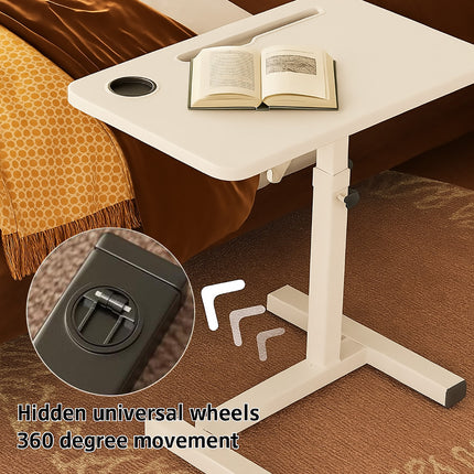 Rolling Bedside Table with Wheels Height Adjustable for Home Office Space Saving