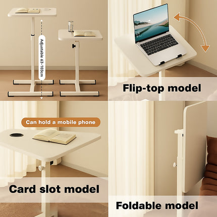Rolling Bedside Table with Wheels Height Adjustable for Home Office Space Saving