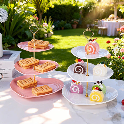 3PCS 3-Tier Dessert Fruit Display Stand Bakery Cafe Home Use