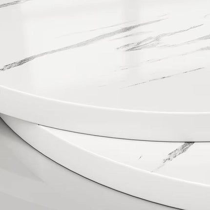 Round Side Table 2 Tier White Nightstand Coffee Sofa End Table Marble Design