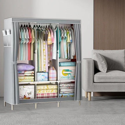 Large Easy Assemble Wardrobe With Cover Clothes Storage Rack Dustproof Hanger