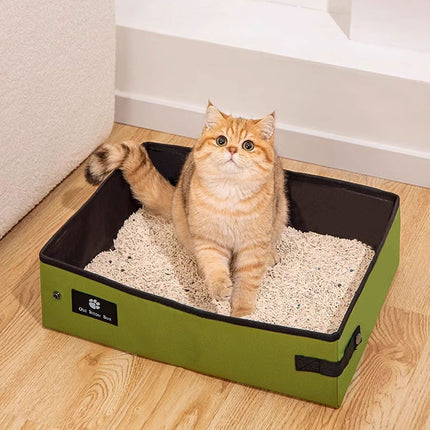 Portable Cat Litter Box Foldable Green Travel Toilet for Car Outdoor Pet Use