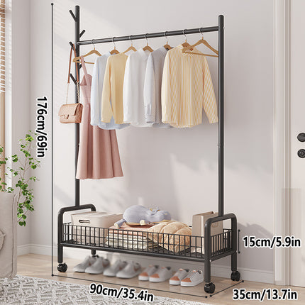 Mobile Clothes Rack with Wheels Sturdy Durable Space Saving for Home Bedroom Use