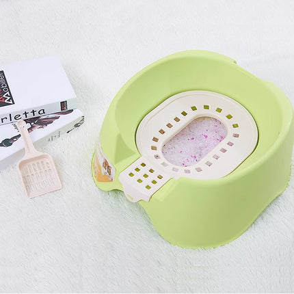 Cat Litter Box Open Toilet Green Squat Style Pet Tray Easy Clean Plastic Kitty