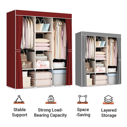 Simple Wardrobe with Dustproof Curtain Space Saving Stable Durable for Home Use