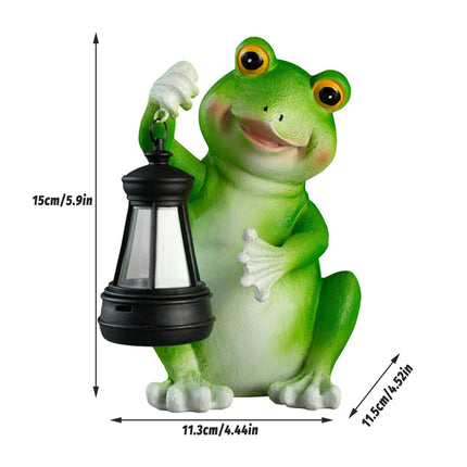 Realistic Frog Resin Sculpture with Solar Lantern for Garden and Yard