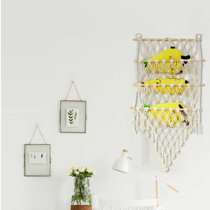 Macrame Wall Storage Rack Cotton Rope Off-White Adjustable Height