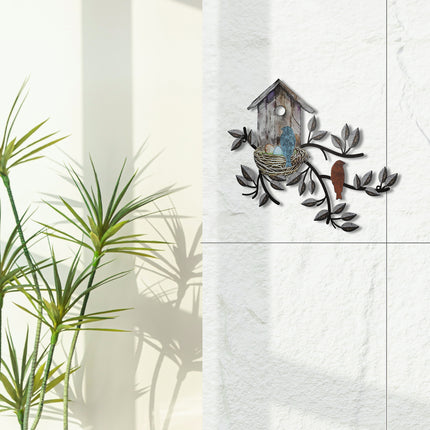 Metal Birdhouse Wall Decoration Iron Mural for Home Garden Outdoor Indoor Decor