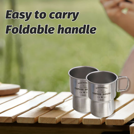 6PCS Stainless Coffee Steel Camping Cups with Foldable Handle 480ml Food-Grade