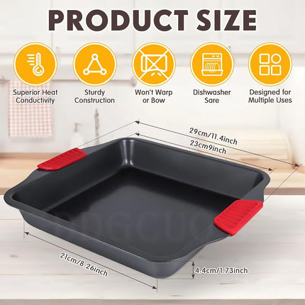 2 PCS Baking Tray with Silicone Handle Non-Stick Roasting Pan Safe Easy Clean