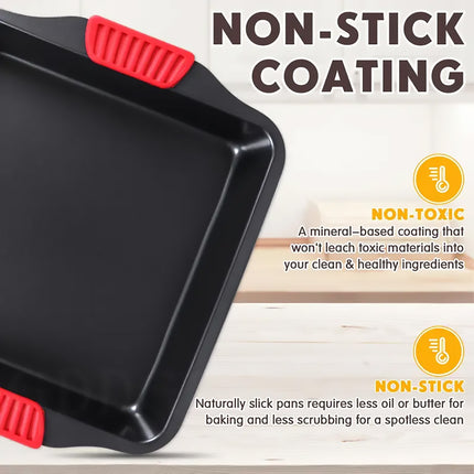 2 PCS Baking Tray with Silicone Handle Non-Stick Roasting Pan Safe Easy Clean