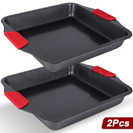 2 PCS Baking Tray with Silicone Handle Non-Stick Roasting Pan Safe Easy Clean