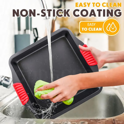 2 PCS Baking Tray with Silicone Handle Non-Stick Roasting Pan Safe Easy Clean