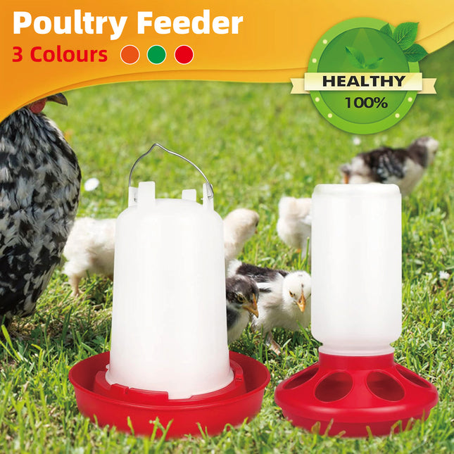Chicken Feeder Waterer Set Poultry Kettle With Feed Bucket Farm Coop Feeding Use