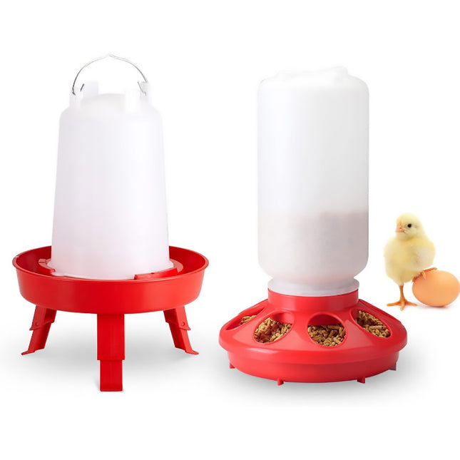 Chicken Feeder Waterer Set Poultry Kettle With Feed Bucket Farm Coop Feeding Use