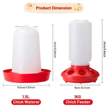 Chicken Feeder Waterer Set Poultry Kettle With Feed Bucket Farm Coop Feeding Use