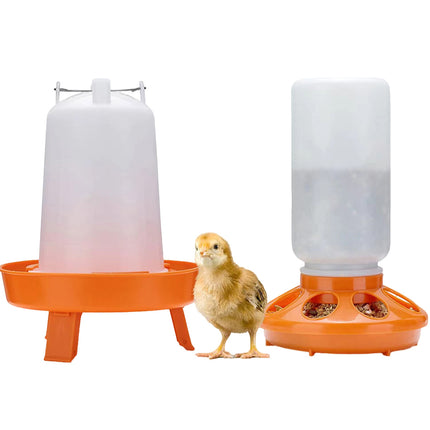 Chicken Feeder Waterer Set Poultry Kettle With Feed Bucket Farm Coop Feeding Use