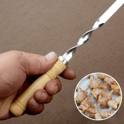 BBQ Skewers 12PCS Flat Stainless Steel 55cm Wooden Handle Grill Meat Veg
