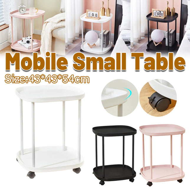 2 Tier Mobile Side Table Coffee Table with Storage Shelf Living Room Furniture