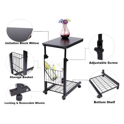 Mobile Side Table Adjustable Height Durable for Bedroom Living Room Home Use
